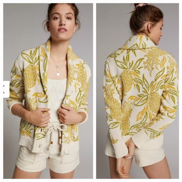 Anthropologie Sweaters - Anthropologie Maeve Pineapple Cream Cardigan